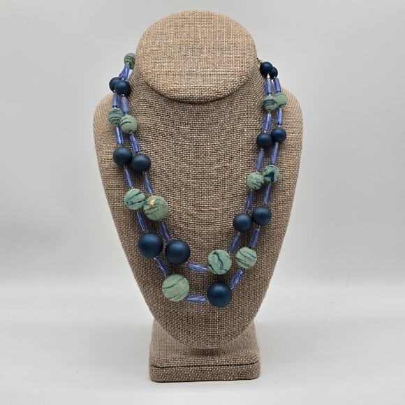 MCM Mermaidcore Teal Seafoam Green Hook Clasp Sugar Beads Gold Swirl Necklace - Picture 1 of 16